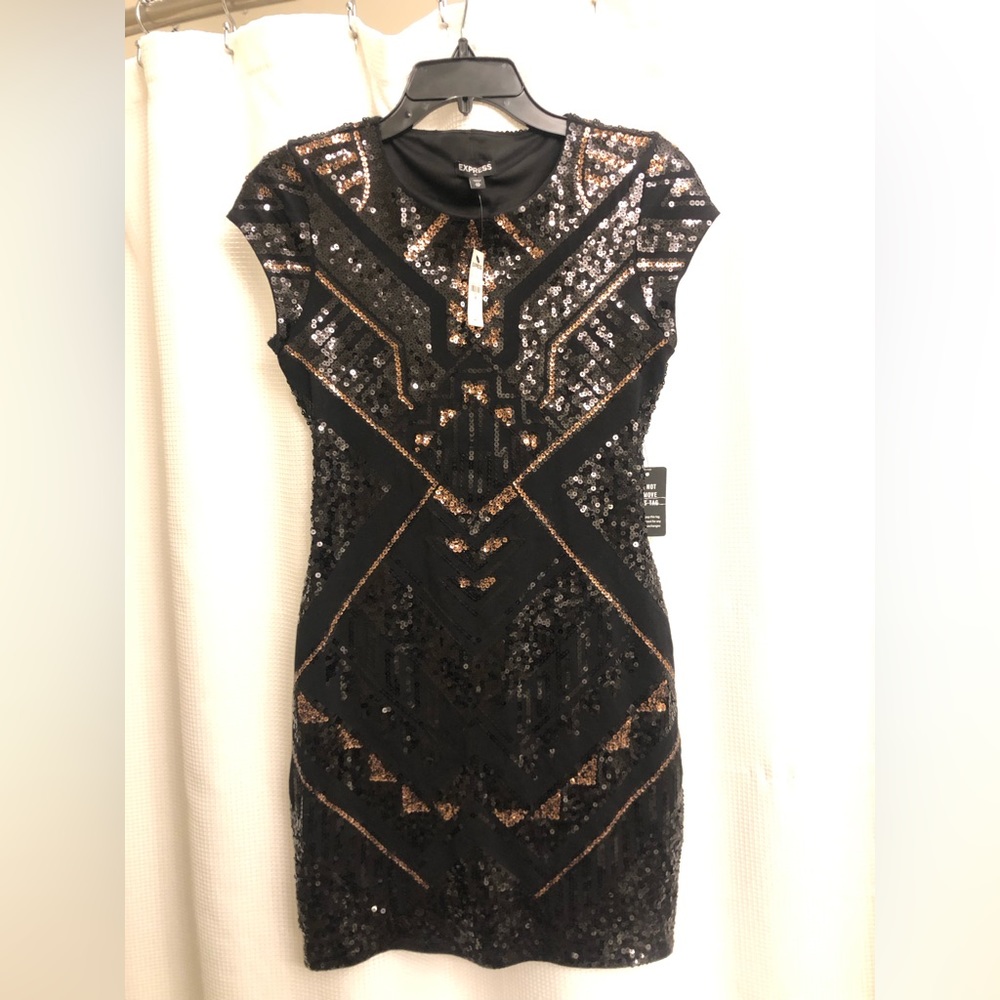 Express Sequin Party Short Dress,Black And Gold,XS
,New with tags